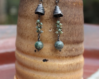 Iron Jewelry: Forged Iron, African Turqouise Drop Earrings
