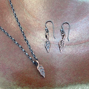 Forged Copper Leaf with veins Necklace with or without matching earrings