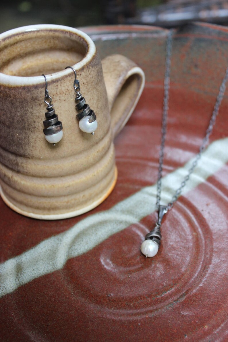 Forged Iron Spiral Necklace and Earring Set image 3