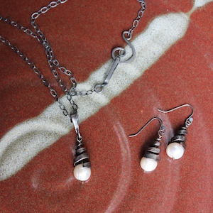 Forged Iron Spiral Necklace and Earring Set image 2
