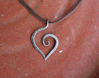 Iron Jewelry: 6th Anniversary Iron Heart Pendent on Leather Lace