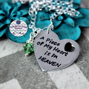 Hand stamped A Piece of My Heart is In Heaven memorial necklace