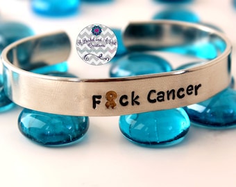 Custom F*ck Cancer hand stamped Cuff Bracelet