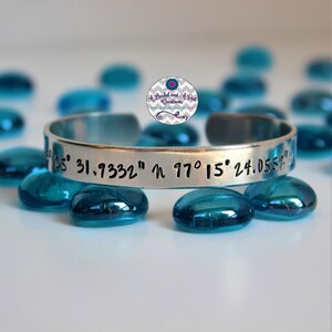 Personalized hand stamped Coordinates Cuff Bracelet