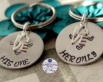 Hand Stamped His One, Her Only key chains (set of 2)