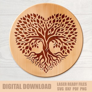 Archivo láser Love Tree of Life SVG, árbol de la vida clipart Día de San Valentín SVG, árbol del amor png, pdf, archivo vectorial dxf