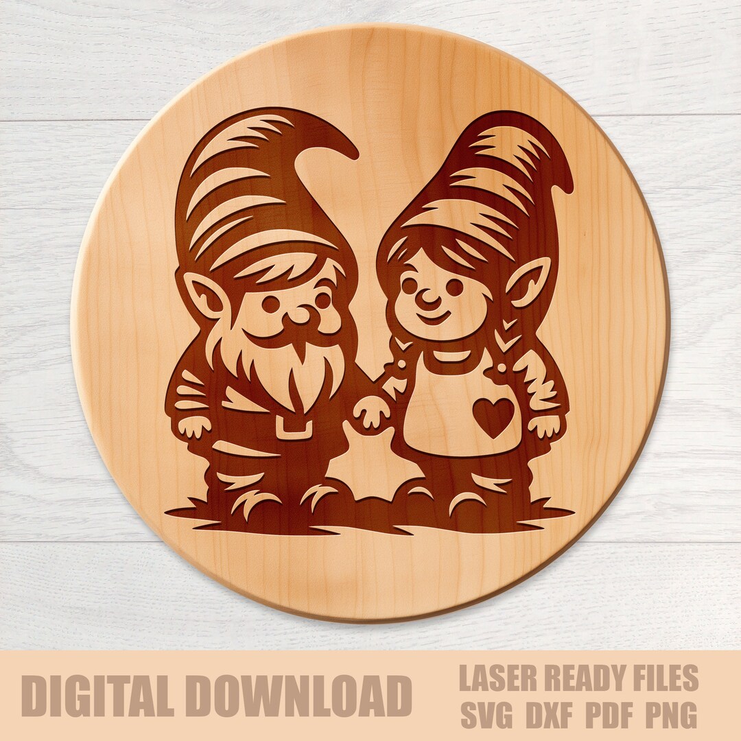 Gnome Couple SVG Laser Cut File Valentines Day Svg, Cute Gnomes in Love ...