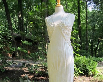 Beautiful Silk Ivory Gown or Wedding Gown trimmed heavily with Venice Laces