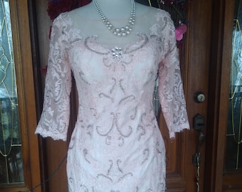 Beautiful Pink Lace dress with Exquisite Silver beading