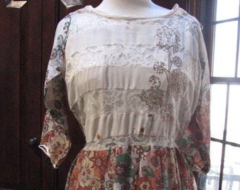 Beautiful Vintage Hand-made Chiffon Prairie Dress with Autumn Colors