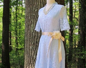 4854 Oil Blue Low Back Embroidered Lace Dress main image 1