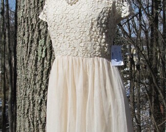 13319 Cream Bow Lace Strap Dress