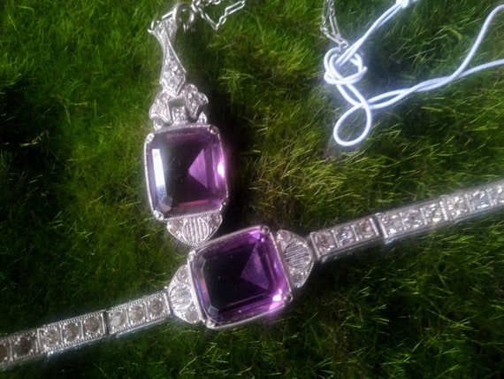 Art Deco Rare Purple Stone Jewelry Set - image 1