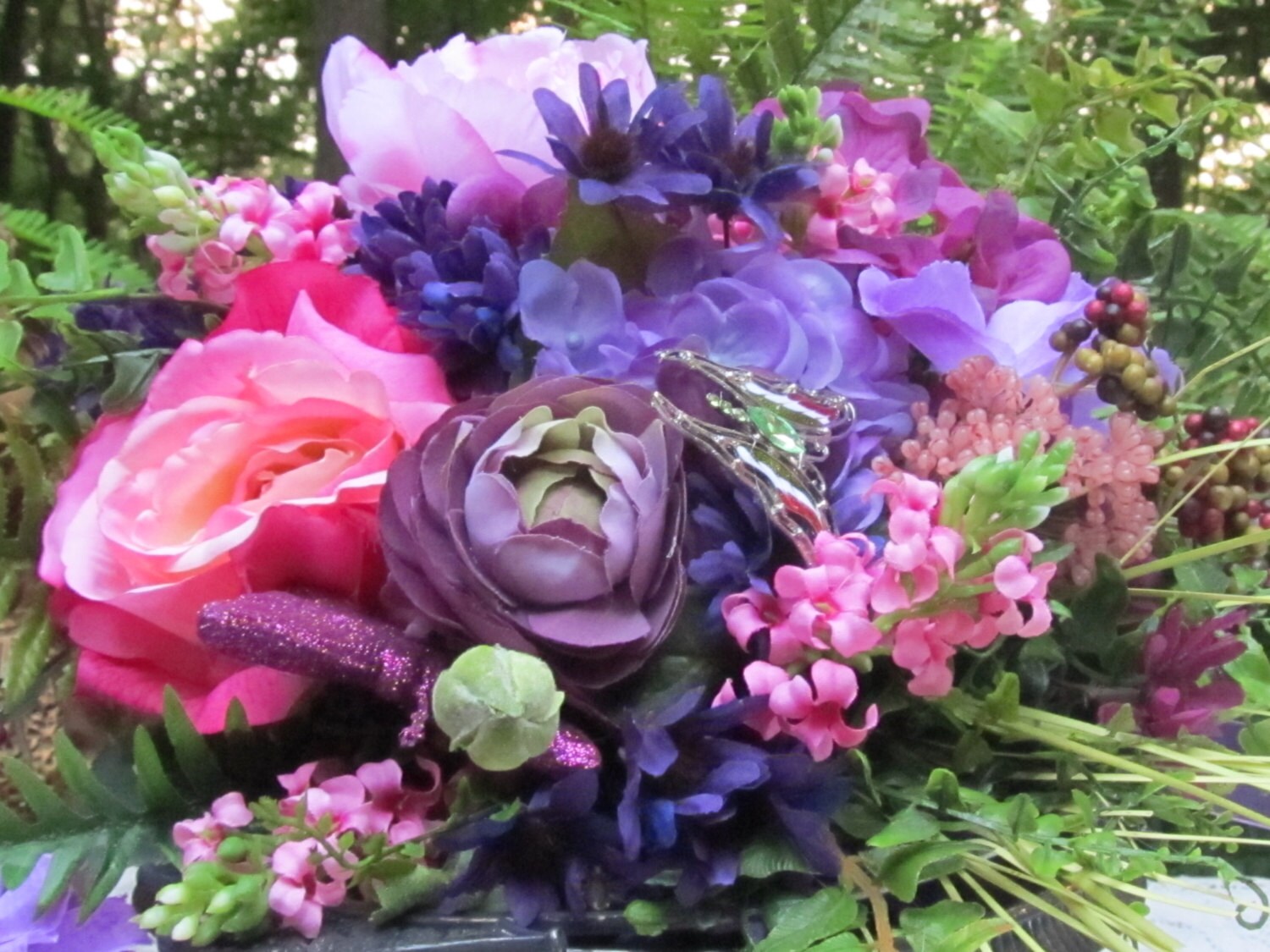 Beautiful SILK Flower Garden Purple Wedding/bridal Bouquet and