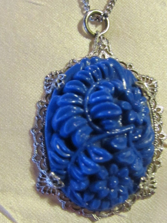 Filigree Blue Carved stone necklace