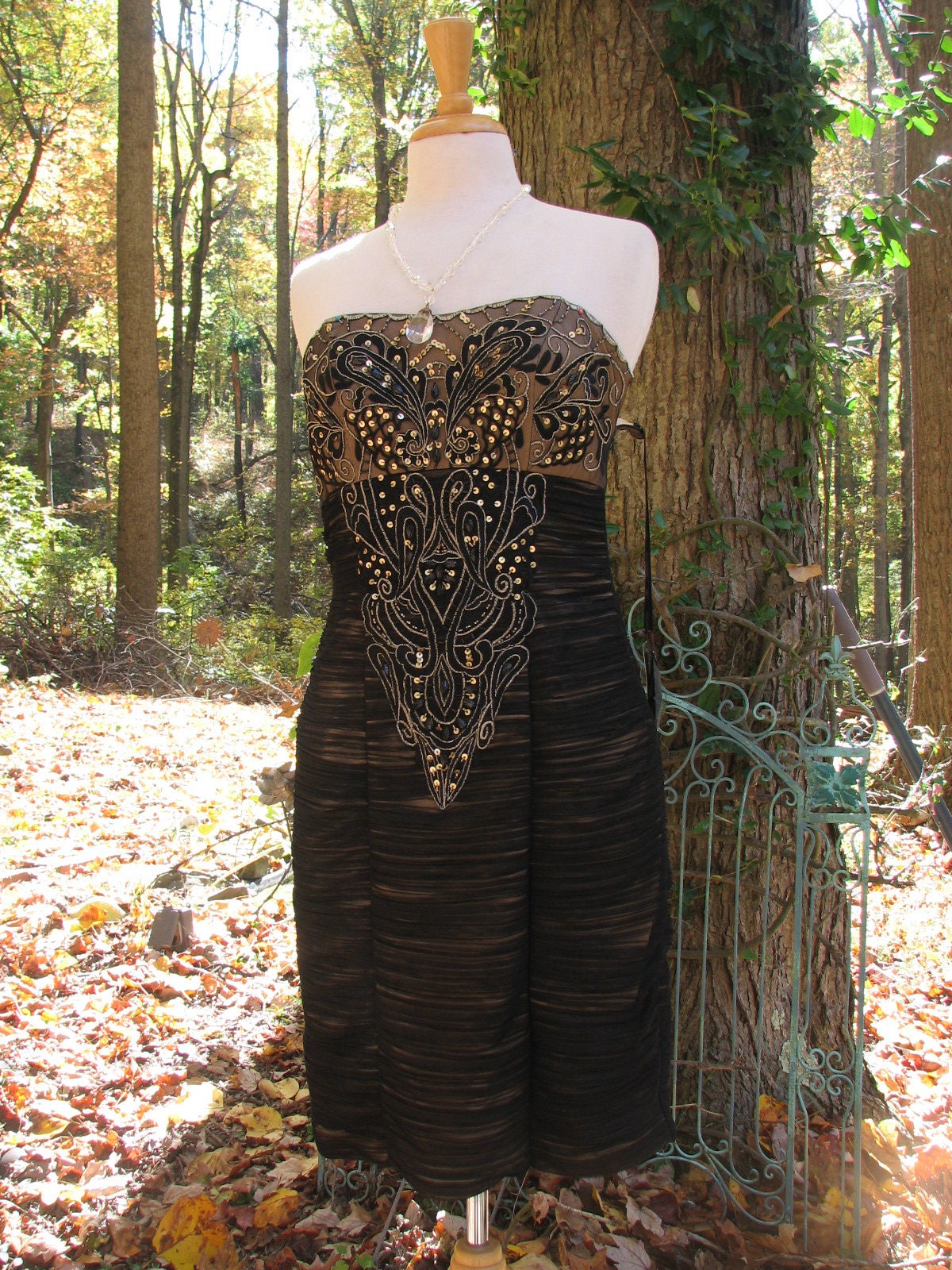 Vintage Sue Wong Black and Gold Strapless Dress - Etsy