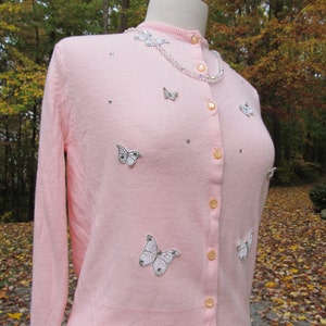 Sale Sale Vintage 1950's Pink Orlon Sweater Trimmed with Butterflies image 3
