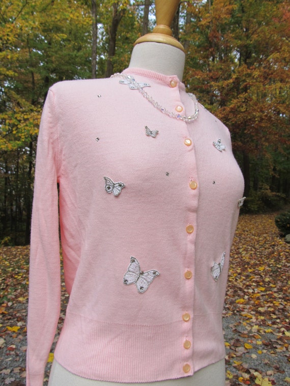 Sale - Sale -Vintage 1950's Pink Orlon Sweater Tr… - image 3