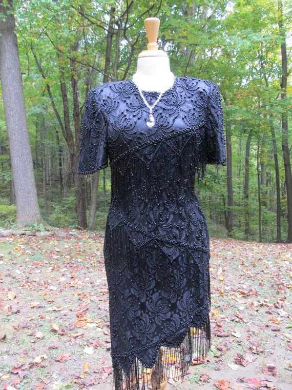 vintage style beaded dress SALE -SALE -vintage Elaborate Black Flapper inspired glamour with modern YGroup_elaine-mini Classic Jackie O Sheath Color:Champagne Pink vintage beaded wedding dresses