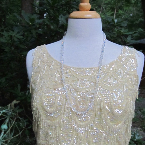 Gorgeous Vintage 1950-60's  Hand Beaded Cream Colored Top