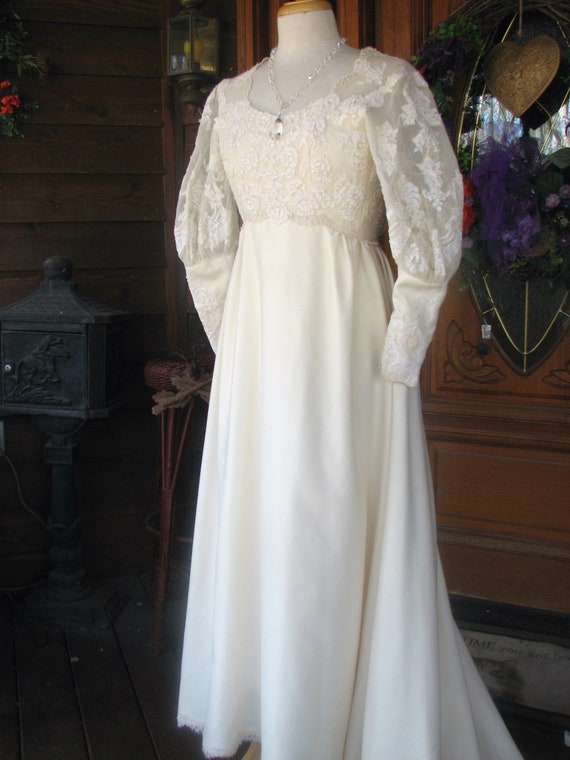 Ivory Lace Gown with Satin Bows