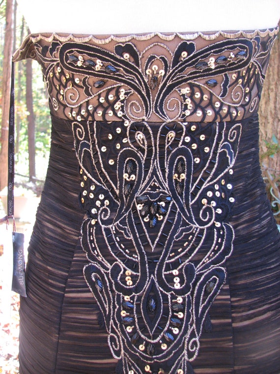 Vintage Sue Wong Black and Gold Strapless Dress - Etsy Vintage Sue Wong Black and Gold Strapless Dress - Etsy