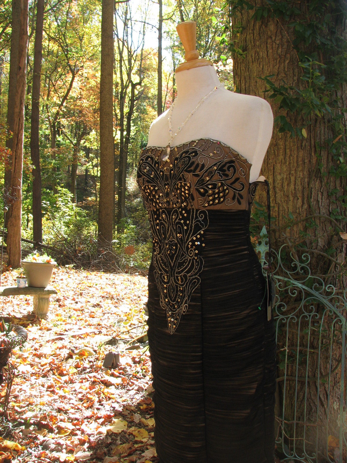 Vintage Sue Wong Black and Gold Strapless Dress - Etsy