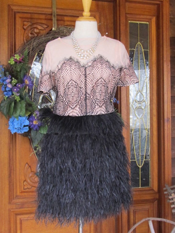 SALE -Vintage Like Flapper Ostrich Feather dress -