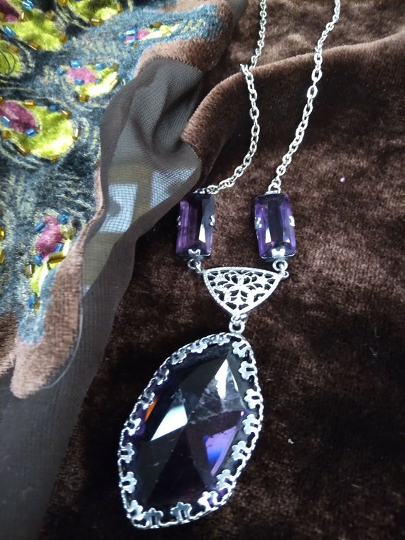 Beautiful purple stone Art Deco Necklace - image 2
