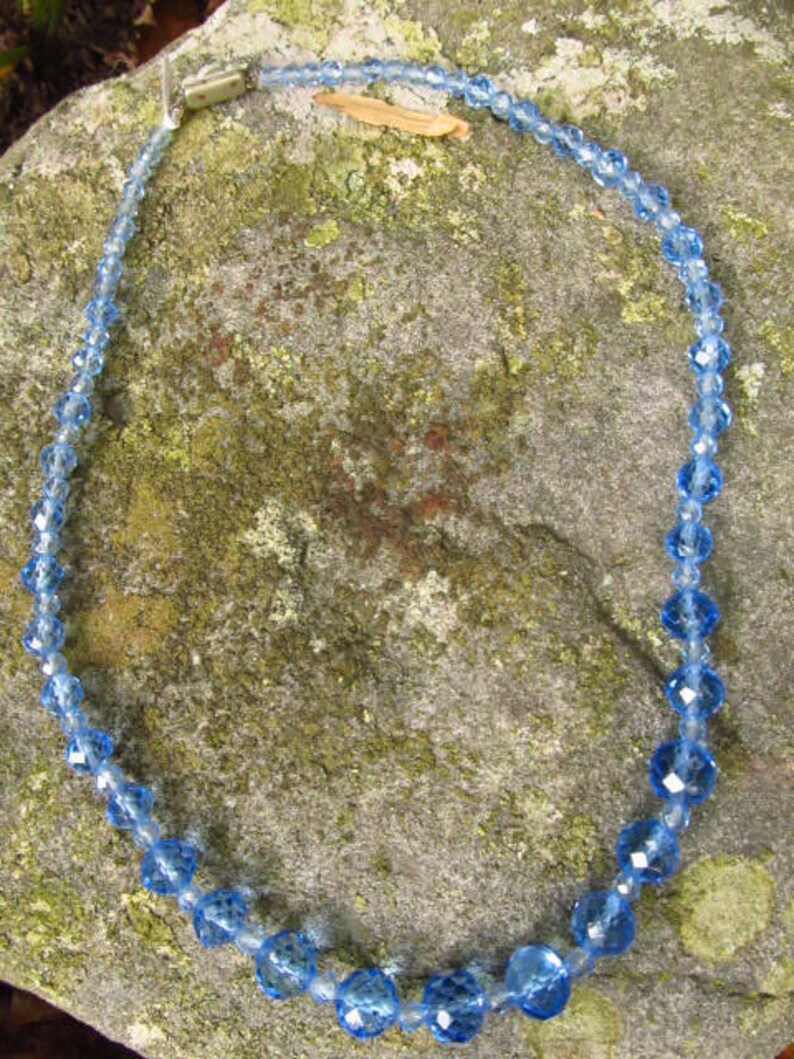 Antique Blue Crystal Bead Necklace Etsy