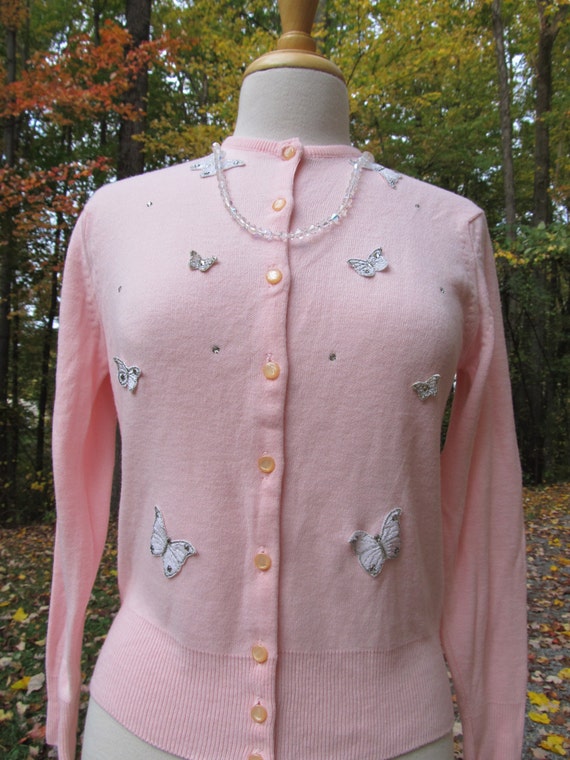 Sale - Sale -Vintage 1950's Pink Orlon Sweater Tr… - image 1