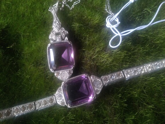 Art Deco Rare Purple Stone Jewelry Set - image 6