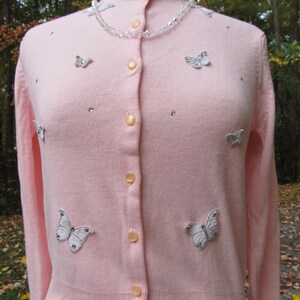 Sale Sale Vintage 1950's Pink Orlon Sweater Trimmed with Butterflies image 5