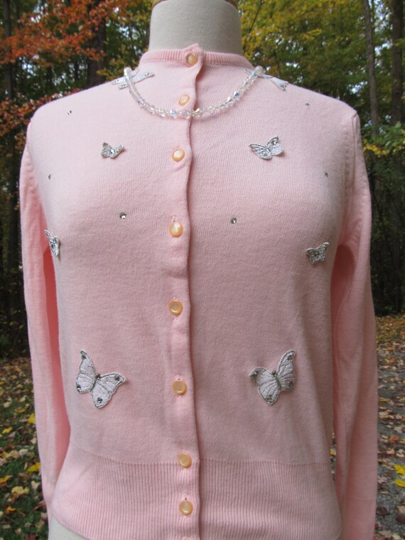 Sale - Sale -Vintage 1950's Pink Orlon Sweater Tr… - image 5