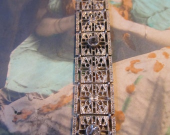 Ornate Art Deco Rhodium Filigree Bracelet