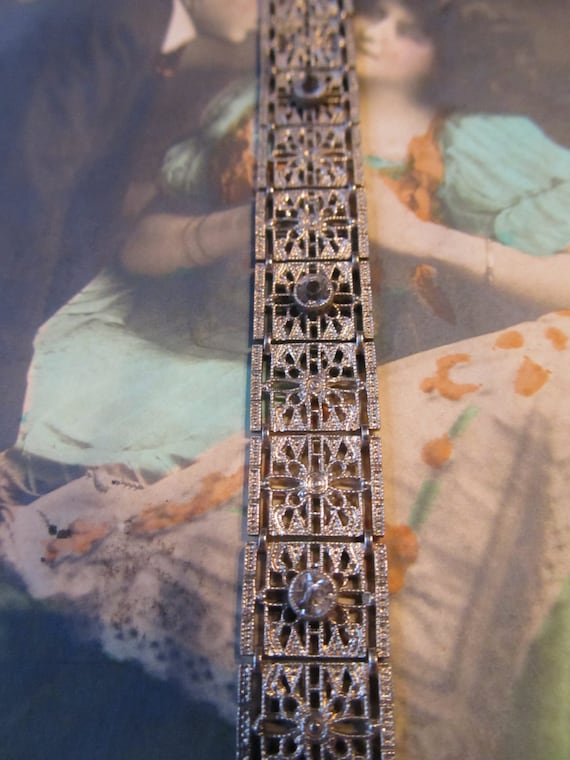 Ornate Art Deco Rhodium Filigree Bracelet