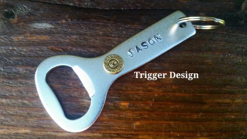 Aluminum Bottle Opener Bullet Keychain With Hand Stamped Customization-Set of 5 OpenersGroomsman GiftsFathers Day giftBullet Gift for Him