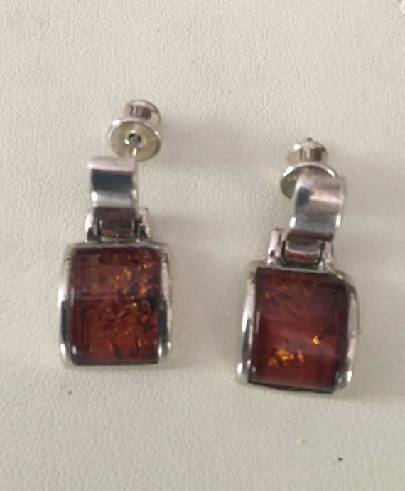 Sterling Silver and Amber earrings, dome polished 