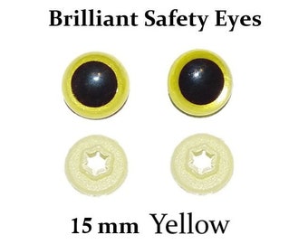 15mm Safety Eyes Yellow Brilliant with Round Pupil (One Pair)