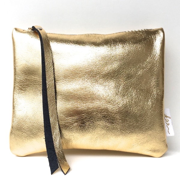 Goldene kleine Ledertasche, Kosmetiktasche aus Leder, Lederclutch Gold,goldenes Lederetui,Abendtasche Leder,Clutch aus goldenem Leder