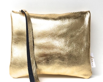 Leather pouch gold, gold leather purse, small leather bag gold