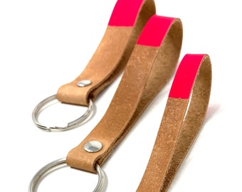 Key ring, short lanyard leather NEON in different widths