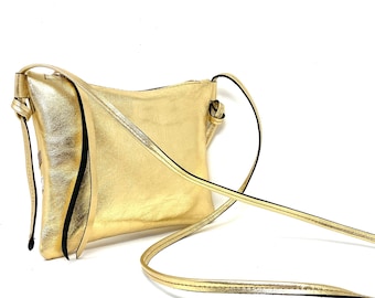 Bolso pequeño de cuero, bolso clutch de cuero dorado, bolso de noche, bolso de ópera, bolso de discoteca