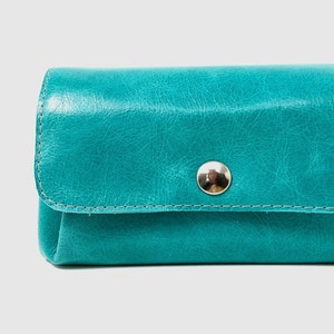 Monedero de cuero para mujer, monedero, cartera, cartera de cuero "LAGOON", cartera grande de cuero turquesa
