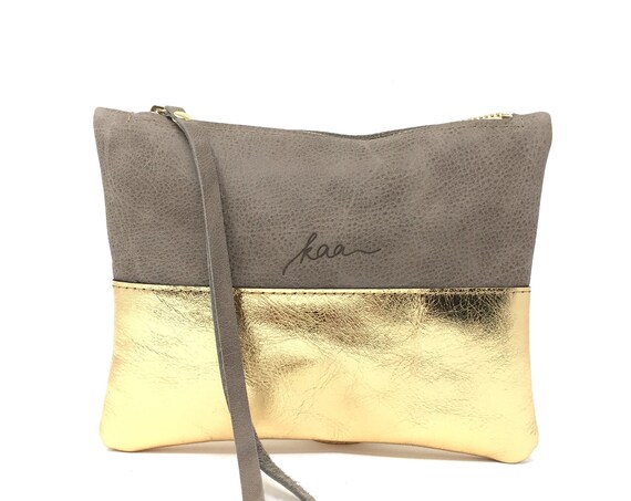 Her Leather Clutch, Bridesmaid Clutch, Adult Daughter Gift, Small Boho Purse, Leather Boho Clutch | Gold Leather Purse or Dinner Bag for Her