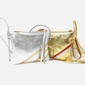 Kleine Ledertasche zum Weggehen, Clutch Leder gold, Abendtasche, Partytasche, Geschenk für die Freundin