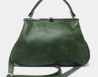 Leather bag , leather handbag , handbag, green leather shoulder bag , bag with strap , handbag with snap,Kaa berlin, "SMARAGD"