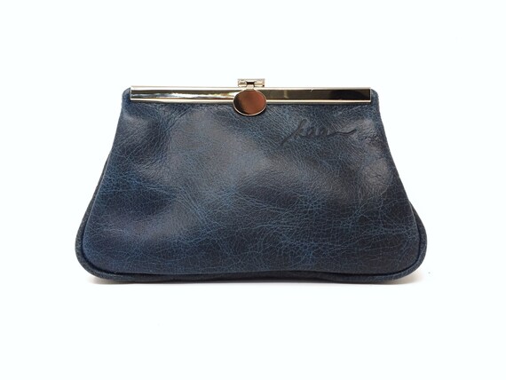 blue cosmetic bag leather,cosmetic purse,leather pouch,small leather clutch, Make up bag, clutch blue leather