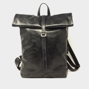 Back pack, back pack leather black
