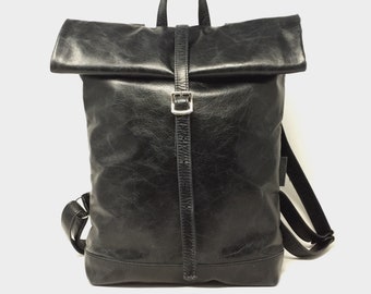 Back pack, back pack leather black